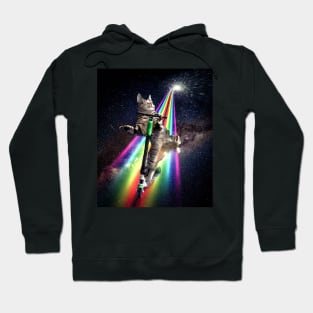 Galaxy Space Cat On Scooter Rainbow Hoodie